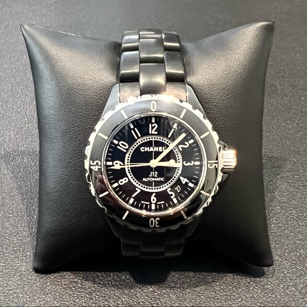 Authentic CHANEL J12 Watch 38mm Black Rubber Bracelet Ceramic Case EUC